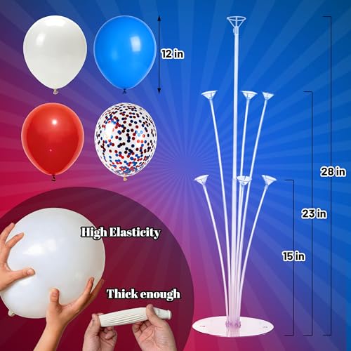 Image of JOYYPOP Balloon Centerpiece Kit for Table 4 Sets Balloon Stand with 40 Red White Blue Confetti Balloons Patriotic Table Decorations for Graduation Memorial Day Flag Day Election Party