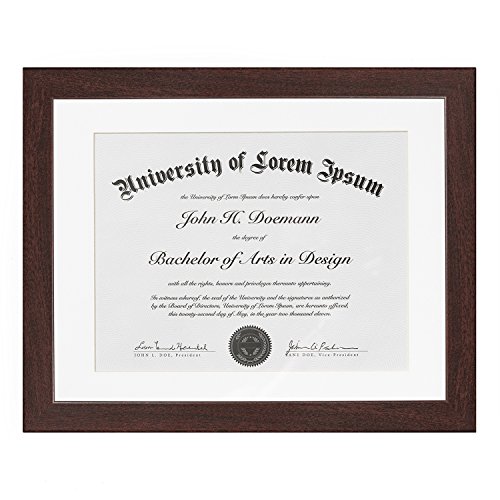 Americanflat 11x14 Diploma Frame in Mahogany - Displays 8.5x11 With Mat and 11x14 Without Mat - Composite Wood with Shatter Resistant Glass - Horizontal and Vertical Formats for Wall