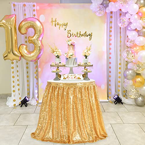 14Ft Gold Table Skirt For Rectangle Square Round Table Glitter Table Skirting Tablecloth For Party Wedding Birthday Decorations #TOP1