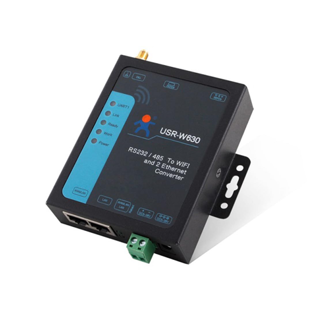 USR-W630 Industrial Serial RS232/RS485 to WiFi and Ethernet Server to Serial RS232 RS485 Wi-Fi Converter Soporta Dual RJ45 Ethernet Puertos Modbus RTU a Modbus TCP con adaptador DC