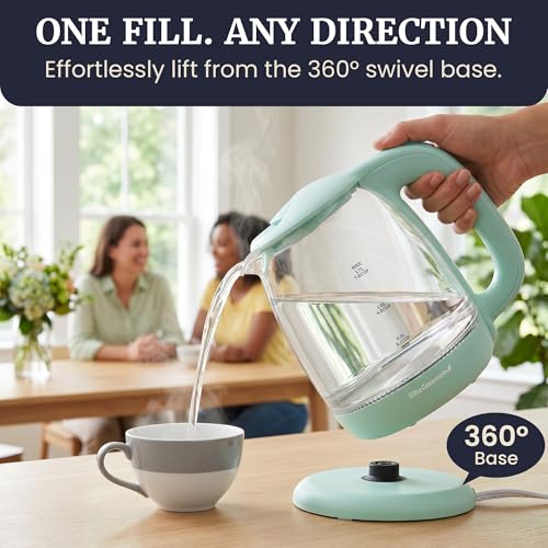 Image of Elite Gourmet EKT1792M 1.7L Glass Electric Kettle, Blue LED, 7.2 Cups, Auto Shut-Off, Boil-Dry Protection, 360 Cordless Base, Rapid Boil, Hot Water for Tea Coffee Oatmeal