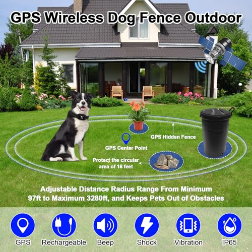 Gps Wireless Dog Fence and Outdoor Pet Barrier 2 in 1 Range 973280ft Electric Dog Fence for All Dogs Keeps Pets out of Obstacles Adjustable Warning Strength black  Cucciolini Doodles Gps wireless dog fence and outdoor pet barrier 2 in 1 range 97 3280ft electric dog fence for all dogs keeps pets out of obstacles adjustable warning strength black   cucciolini doodles