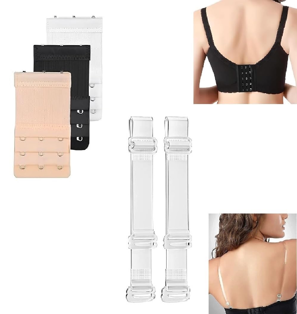 3pcs Elastic Bra 3 Hook Strap Extensions + 1 pair Clear Bra Strap Non-Slip Adjustable Bra Strap Transparent Shoulder Strap for women-image-0
