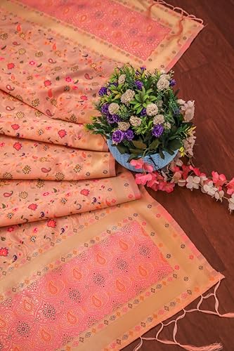 Image of DEVANGI Women's Woven Banarasi Silk Dupatta /Chunni For Women, Floral Print 1 Meter Wide and 2.3 Meter Length Printed Designer Dupatta /Chunni For Girls
