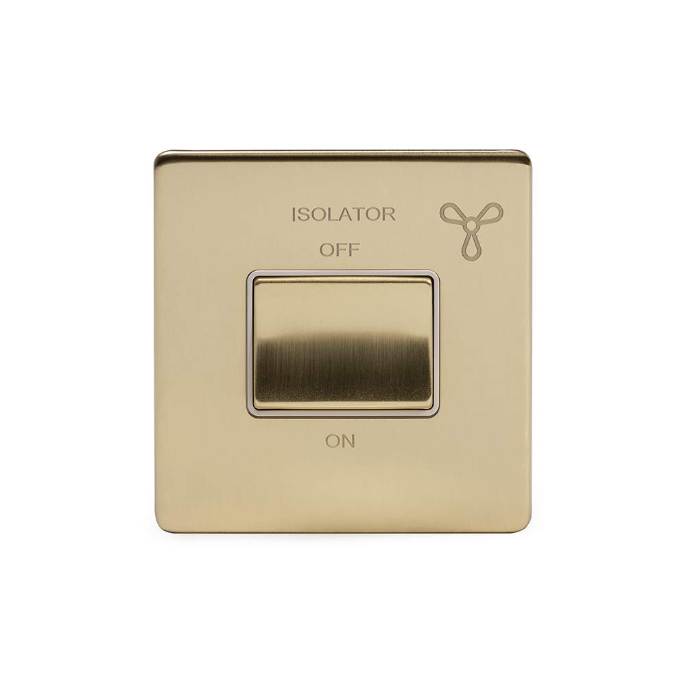 The Soho Lighting Company Gold Soho Lighting Brushed Brass 10A 1 Gang 1 Way 3-Pole Fan Isolator Switch Wht Ins Screwless