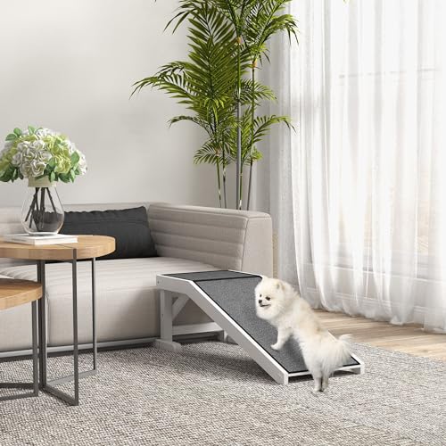 PawHut Hunderampe Hundetreppe mit rutschfestem Teppich, Hundeautorampe, Auto Kofferraumrampe rutschfest Einstiegshilfe für Kofferraum, Autos, LKWs und SUV bis zu 30 kg 125 x 40 cm