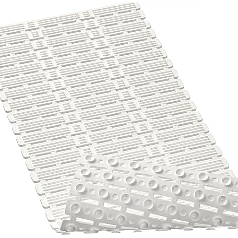 XIYUNTE Shower Mat Non Slip Bathtub Mat - 35.4 x 15.7inches Bathtub Mat Non Slip Shower Mats for Inside Shower, TPE+PP Bath Mat for Tub Non Slip with Powerful Suction Cups and Drain Holes, White Cover