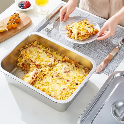 4 Inch Extra Deep Lasagna Baking Pan with Lid, 11x14 Inch 7.4QT Large Stainless Steel Nonstick Lasagna Baking Roasting Pans Casserole Dishes for Oven with Lids(M, 1 Pack) by CozyState - Image 5