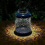anyperfect Solar Lanterns Lights Garden Decoration, Butterfly Lantern Gifts for Women Mom Mothers Day Birthday, Outdoor Waterproof Hanging Lantern Solar Metal Decor Yard Patio Pathway Lawn, Blue