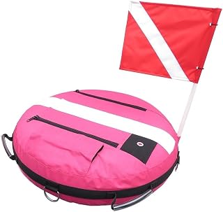 Boya de entrenamiento de buceo, boya de entrenamiento de buceo libre, marcador flotante de bandera de buceo, con válvula de alivio de sobrepresión (rosa)