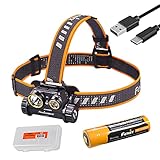 Fenix HM65R 1400 Lumen Spot and Flood Dual Beam USB-C Rechargeable Headlamp with Battery and LumenTac Battery Organizer