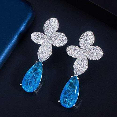 Elegant Water Drop Broken Ice Cubic Zirconia Stone Rose Color Long Dangle Earrings For Women Party