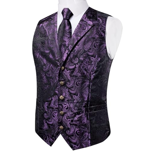 DiBanGu Silk Paisley Vest for Men Wedding Waistcoat and Necktie Bowtie Lapel Pin Set 7PCS Dress Vests for Suit or Tuxedo3