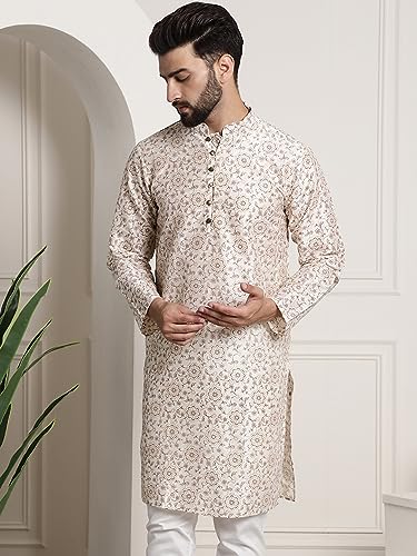 Image of SOJANYA Men's Silk Blend Kurta with Paisley Design