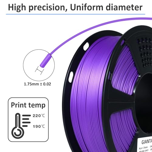 Image of GIANTARM 3D Printer Filament, Purple Pla Filament, 1Kg(2.2lbs) Spool, 1.75mm Dimension Accuracy + /- 0.03mm, 3D Printing Filament