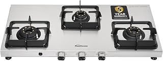 Sunflame 3 Burner Ultra-Slim Stainless Steel Gas Stove 77 cm Wide Forged Brass Burners 5-Year Coverage on Burners, SS Body & Valve by Sunflame Auto Ignition Pan Support with Flame Guard