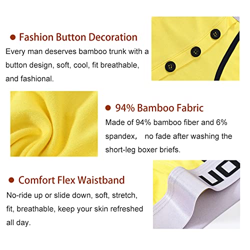 Sumaba Men's Low Rise Boxer Soft Breathable Stretchy Short Leg Trunks Ball Pouch Male No Fly Underpants Brief Underwear, 1 Pack - Yellow, Medium #TOP3