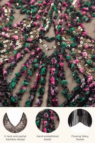 Image of Women Flapper Dresses 1920s V Neck Beaded Fringed Great Gatsby Club & Night Out Dresses