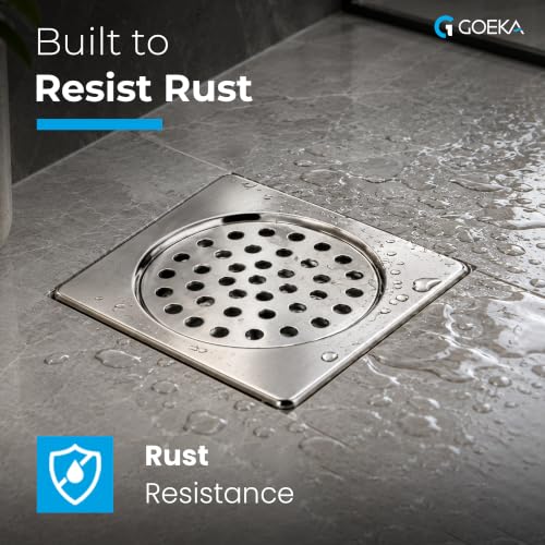 Image of GOEKA Square Lock Grating Stainless Steel Floor Drain Plain (5 Inch) | SS 304 Chrome Finish Bathroom & Kitchen Drain Cover Jali | Floor Trap Waste Water Drainer (Pack of 2)