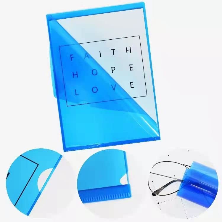 30pcs Blue Plastic File Folders, A4(21 * 29.7CM), Transparent Project Pockets Poly Documents Cover A4 Cut Flush Folders for Office School