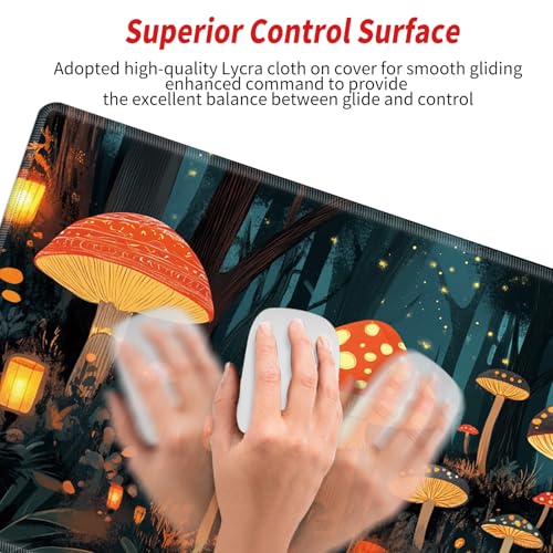 Image of Large Mouse Pad Gaming Desk Pad Mushroom Mousepad for Wireless Mouse XXL 31.5''X15.75'' Big Desk Mats Extended Mouse Mat of Girl Desktop Computer with Coaster