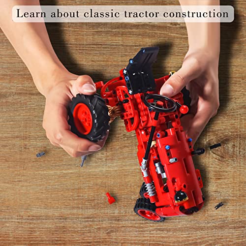 A XINAO TOYS Classic Building Blocks 1/12 Red Tractor Farm Toy Building Set Gift for Kids Ages 6 7 8 9 10 11 12 Includes Shifting Structure, Steering Structure Features (Classic Edition) - Image 5