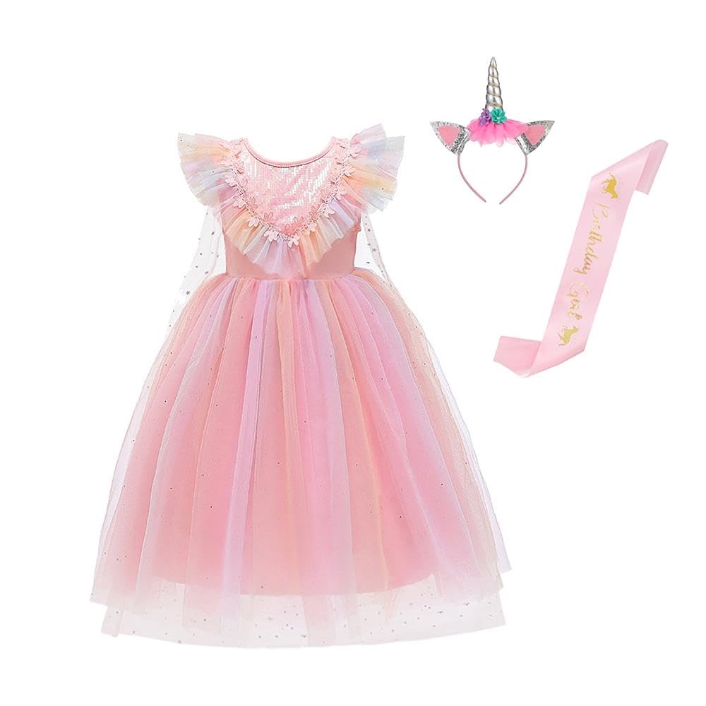 Lito Angels Deguisement Robe de Princesse Licorne Enfant Fille, Taille 2-10 ans, Bleu Arc-en-ciel