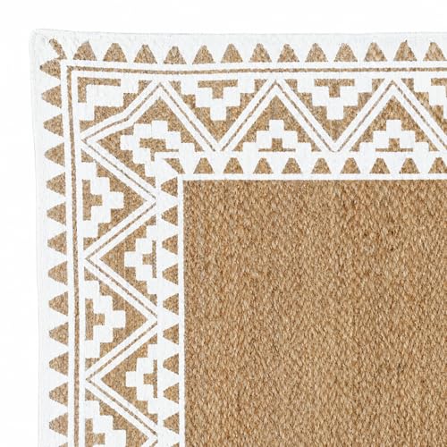 Image of voyzz home 6X9-feet Rectangular, Premium Quality Jute Braided Area Rug, White Printed Border, Stain Resistance, Natural Brown, Handmade Rug for Entryways, Living Room, Dining Room, Bedroom, Farmhouse