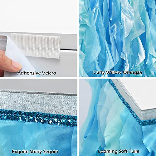 Partybysam 6Ft Blue Table Skirt For Rectangle Table, Curly Willow Tutu Table Skirt, Blue Ruffle Tablecloth For Under The Sea Ocean Party (L6(Ft), H 30In) #TOP3