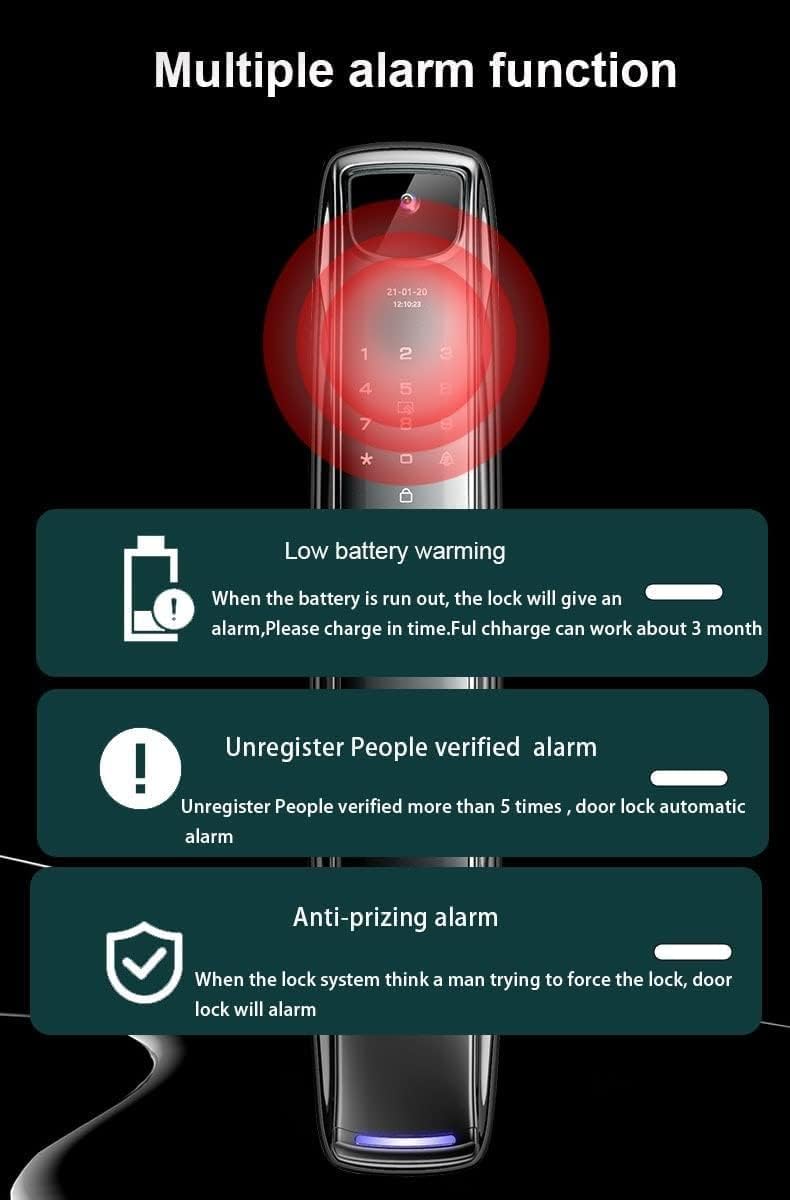 amiciSmart Intelligent Door Lock, WiFi Compatible Lock with Camera and Video Doorbell, Anti-Theft Protection, SmartLife App Remote/IC Keys/Biometric Fingerprint/Password/Mechanical Key Unlock 1