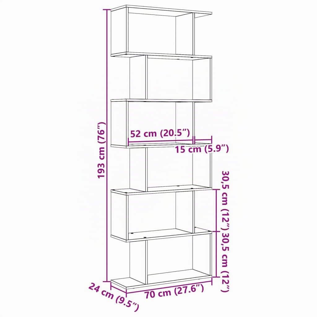 vidaXL Libreria Divisorio 6 Ripiani Sonoma 70x24x193 cm in Truciolato