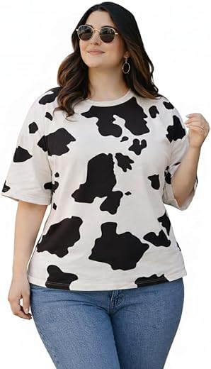 JUNEBERRY® Cotton Blend Tie & Dye Round Neck Half Sleeve Plus Size Printed T-Shirt for Women & Girls