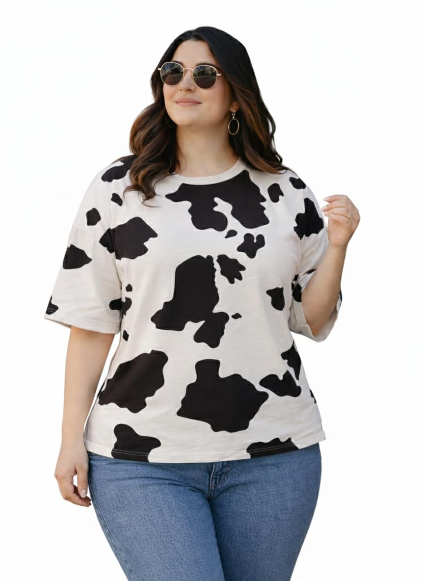 JUNEBERRY® Cotton Blend Tie & Dye Round Neck Half Sleeve Plus Size Printed T-Shirt for Women & Girls