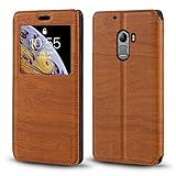 Shantime Sichtfenster-Lederhülle Kompatibel mit Lenovo Vibe X3, Elegantes Design mit Klarsichtanzeige, Unsichtbarem Magnetverschluss & Kartenfach(Braun)
