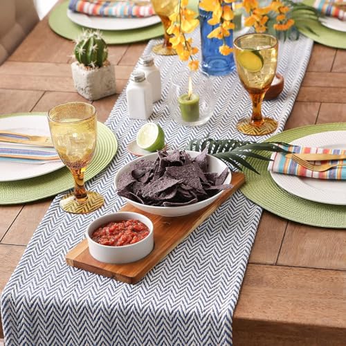Image of THE HOME TALK Premium Cotton Chevron 4-6 Seater Table Runner - 14x72 Inches - Royal Blue|Elegant Dining|Handcrafted Quality|Stylish Console Decor for Dining Table, Parties, Events