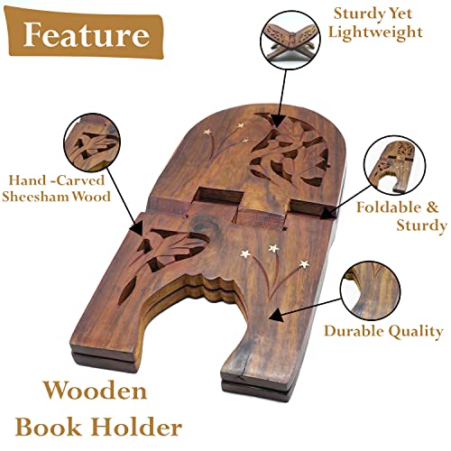 Image of Naayaab Craft Luxury Sheesham Wooden Book Holder | Religious Book Stands | Wooden Rehal - Size (13 Inch)