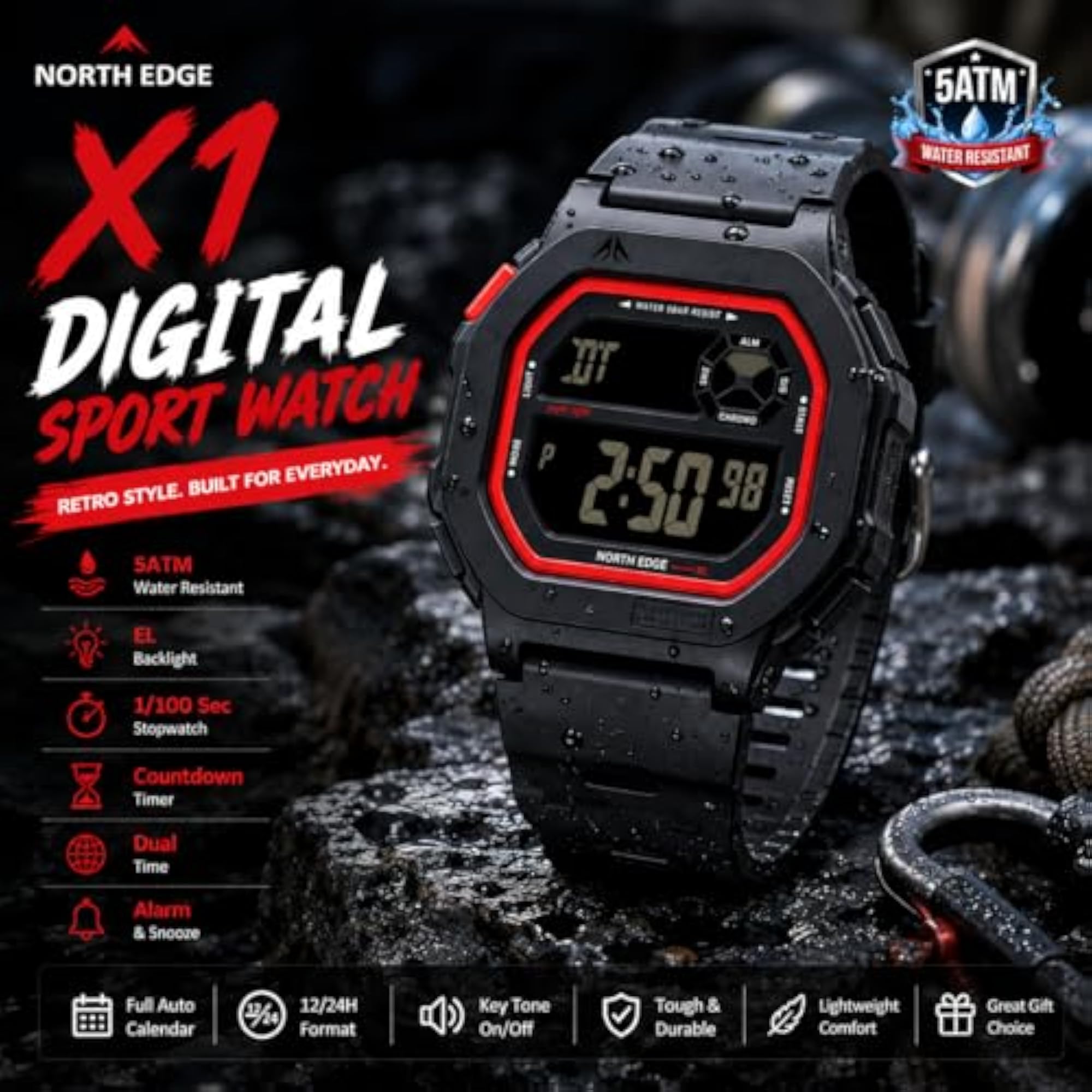 Unisex Retro Digital Sport Watch with EL Backlight