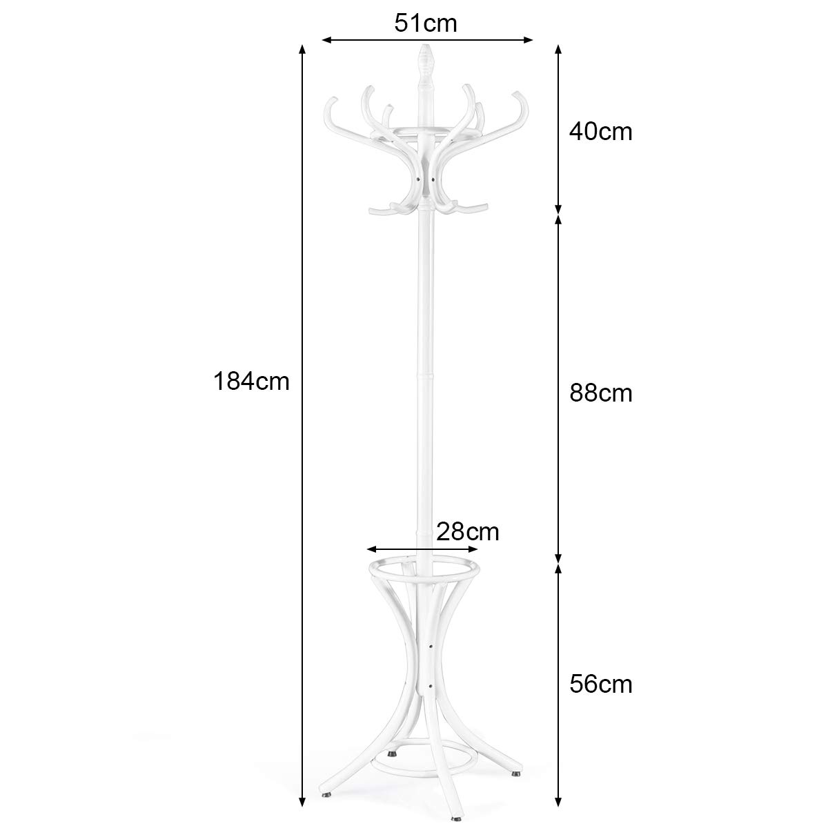 GIANTEX Multifunctionele kledingstandaard met 12 haken, hout, 51 x 51 x GIANTEX Multifunctionele kledingstandaard met 12 haken, hout, 51 x 51 x