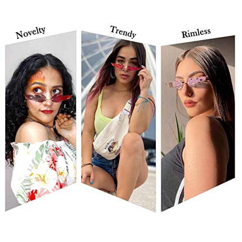Bouryo Fire Flame Sunglasses for Women Men Retro Fun Rimless Glasses Vintage Fire Shape Halloween Party Eyewear2