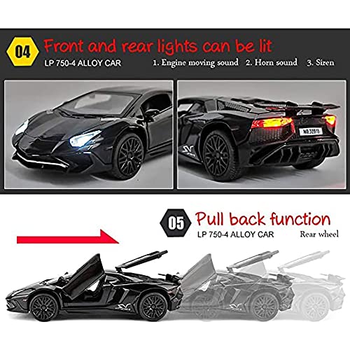 Image of DARVICE 1:32 Diecast Metal Car Model LP750 Toy Cars for Kids Pull Back Openable Doors with Light Sound