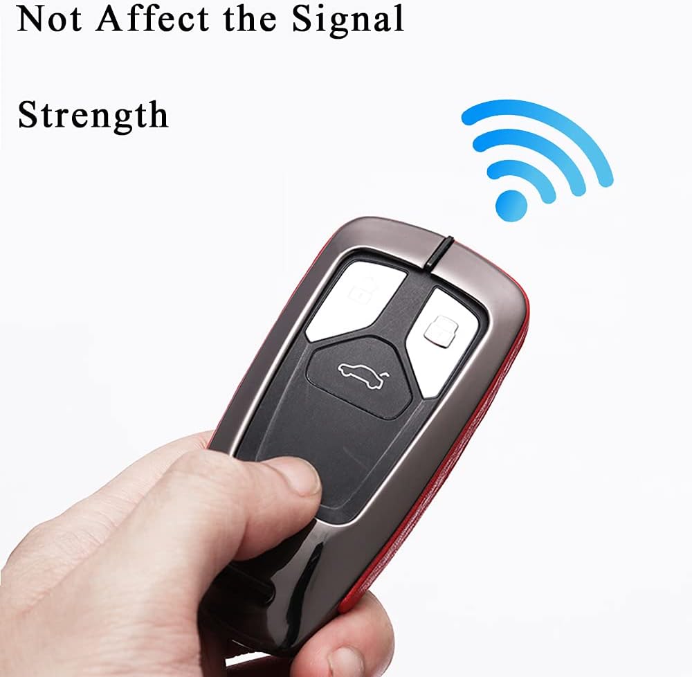 SANRILY 1Pcs Key Fob Cover Case for Audi A4 Q5 Q7 TT 2018 2019 Smart Key Protector Metal Key Holder Shell with Keyring Red
