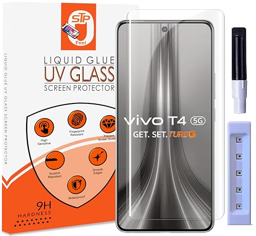 Image of UV Premium Tempered Glass Screen Protector Guard Compatible For Vivo T4 5G (6.77 Inch, Pack of 1) Full Adhesive UV Curved Case Friendly HD Clarity with easy installation kit for Smartphone
