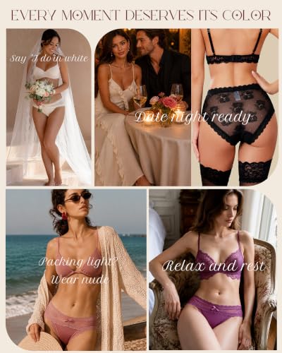 Image of LEVAO Sexy Underwear for Women Hipster Cheeky Bikini Lace Panties 6 Pack | Cheeky underwear for women, soft lace panties, cotton crotch, daily wear,date night, party, honeymoon travel, alluring fit
