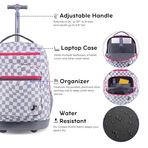 Image of J World Sundance Laptop Rolling Backpack for Girls Boys. Roller Bookbag with Wheels, 20 Inch, Lavender Checkers