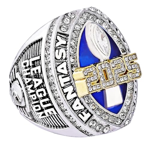 Image of 2025 Fantasy Football Championship Ring | Heavy FFL Champion Trophy Ring | Gold Silver Tone Plated Award Trophy for Fantasy Football League Winner