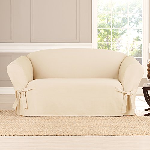 SureFit Cotton Duck Einteiliger Schonbezug mit Bändern (Loveseat, Natur)