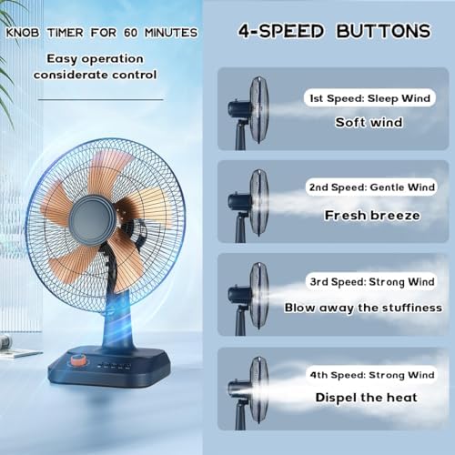 4-Speed Oscillating Desk Fan, Quiet Portable Stand Fan, 120° Rotation, Air Circulator for Home & Office, Compact Black Design, Energy Efficient Cooling