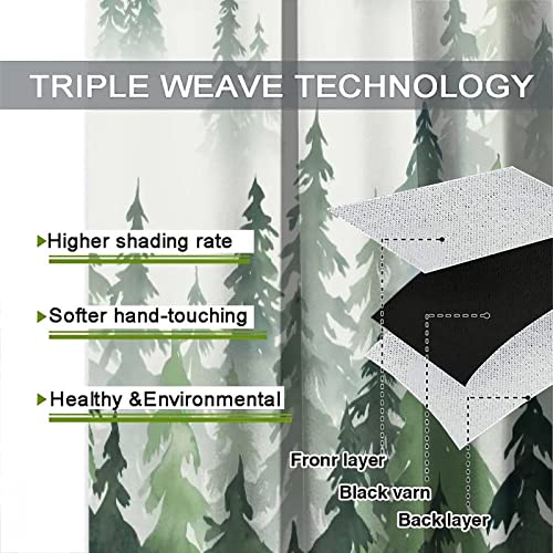 Green Forest Curtains Green Watercolor Forest Tree Silhouette Nature Landscape Printed Living Room Bedroom Window Drapes 42X63Inch(107X160Cm) #TOP6