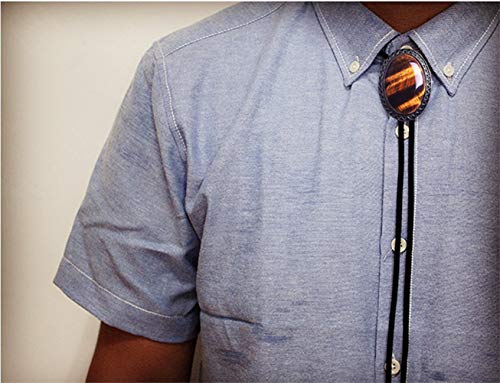Image of Moranse Bolo Tie with Natural Tiger Eye Stone Celtic Style Genuine and Cowhide Rope