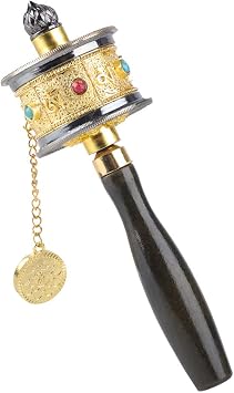 Six Words Prayer Wheel, Alloy Buddhism Prayer Wheel, Tibetan Prayer Wheel with Hand Cranking for Tibetan Buddhism gold